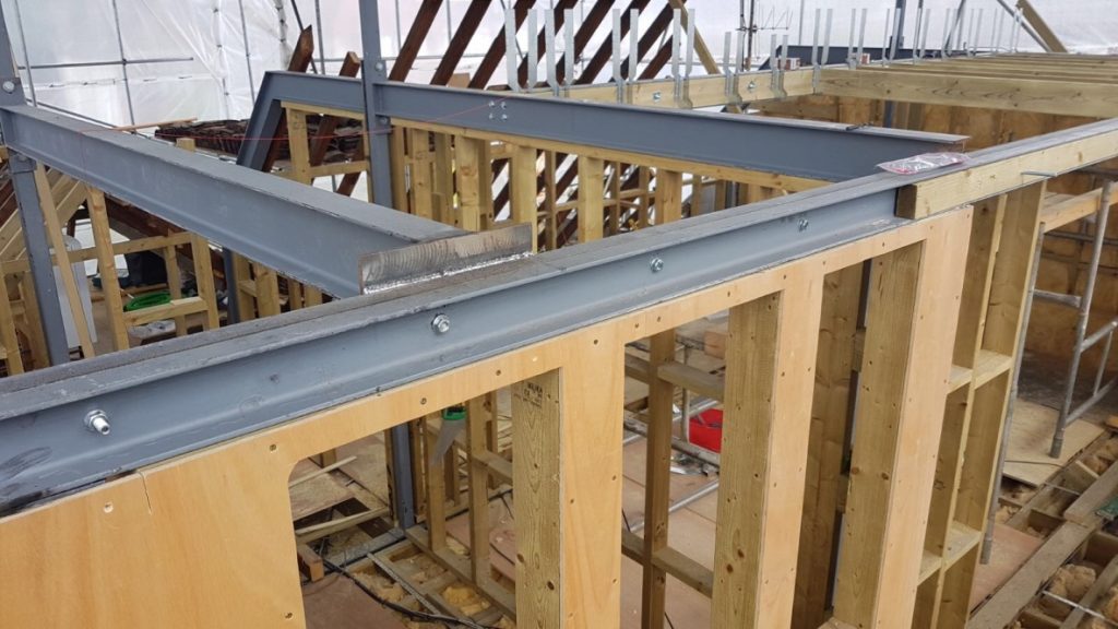 Ground-floor structural steelwork installed during East Finchley house refurbishment