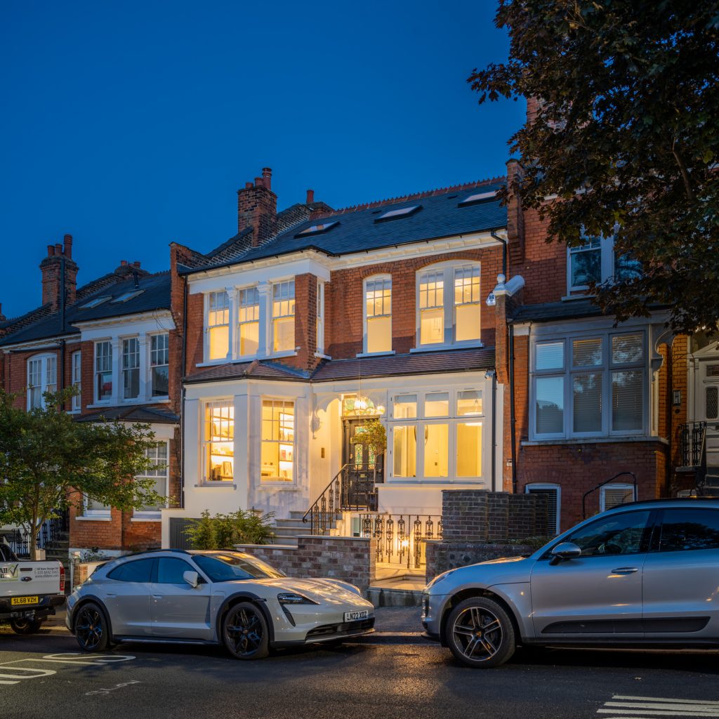 Muswell Haven, completed London home refurbishment by All Done Group, front elevation at dusk