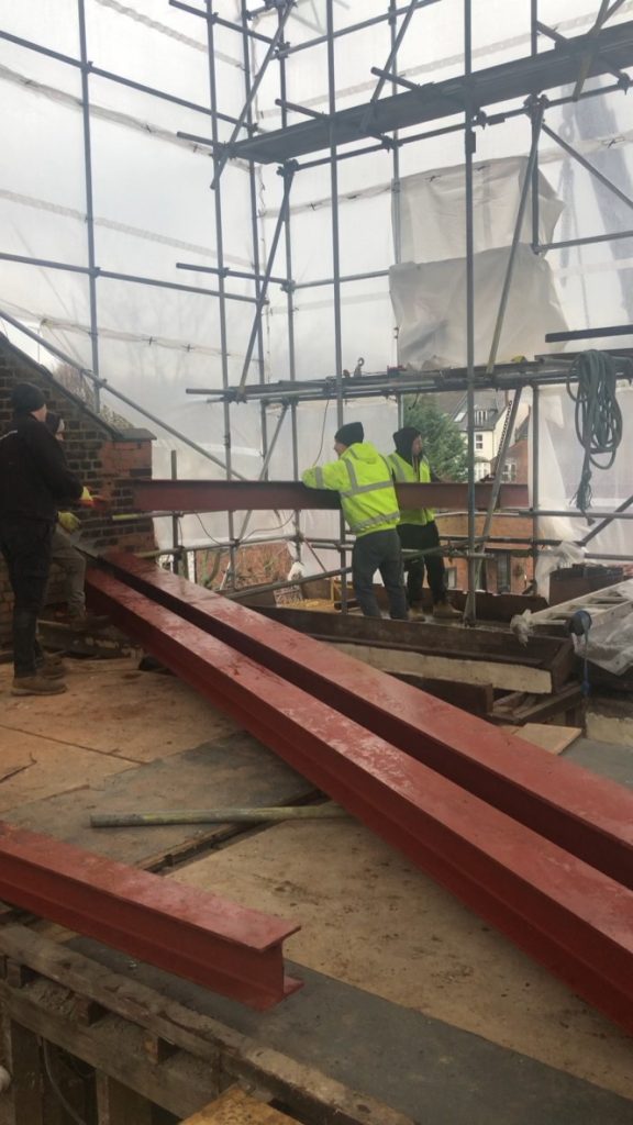 Steel beam installation during structural works at Muswell Haven, Muswell Hill
